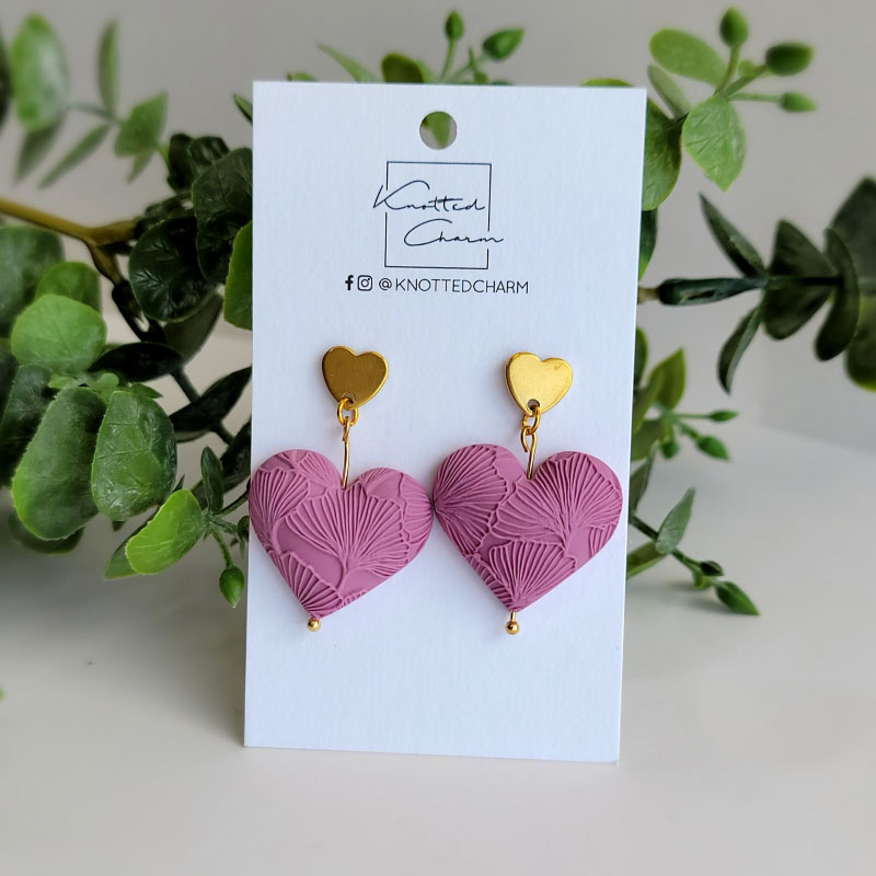 Mauve Heart Embossed Dangles