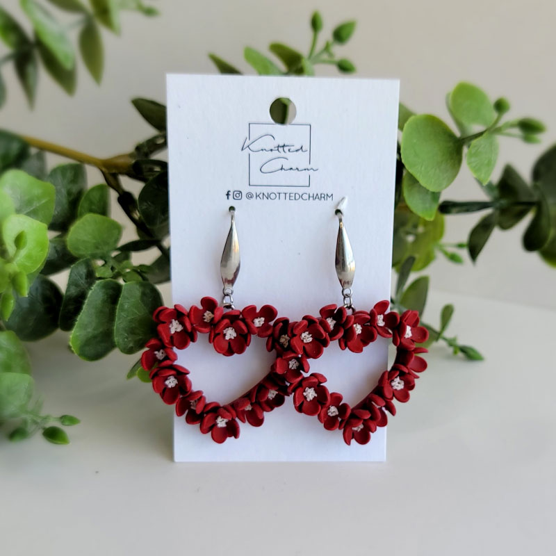 Red Blossom Heart Dangles